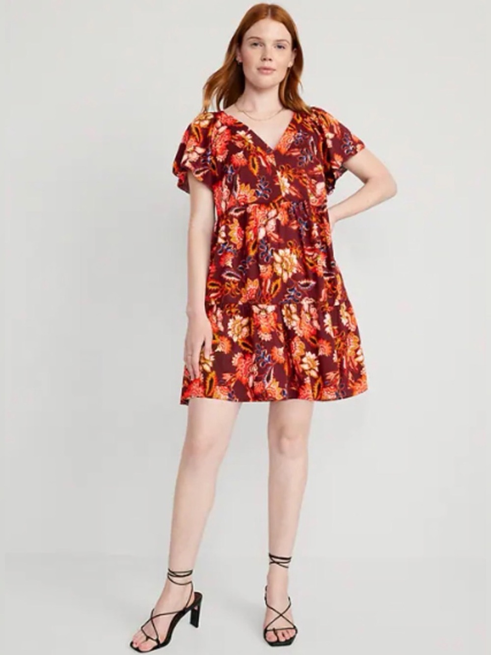 NWT Old Navy V-Neck Tiered Floral Mini Swing Dress Women’s Size Large-Tall